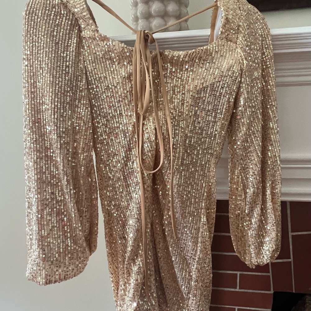 Long Sleeve light gold sequin dress